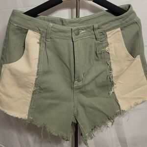 SHEIN Green and Cream Jean Shorts